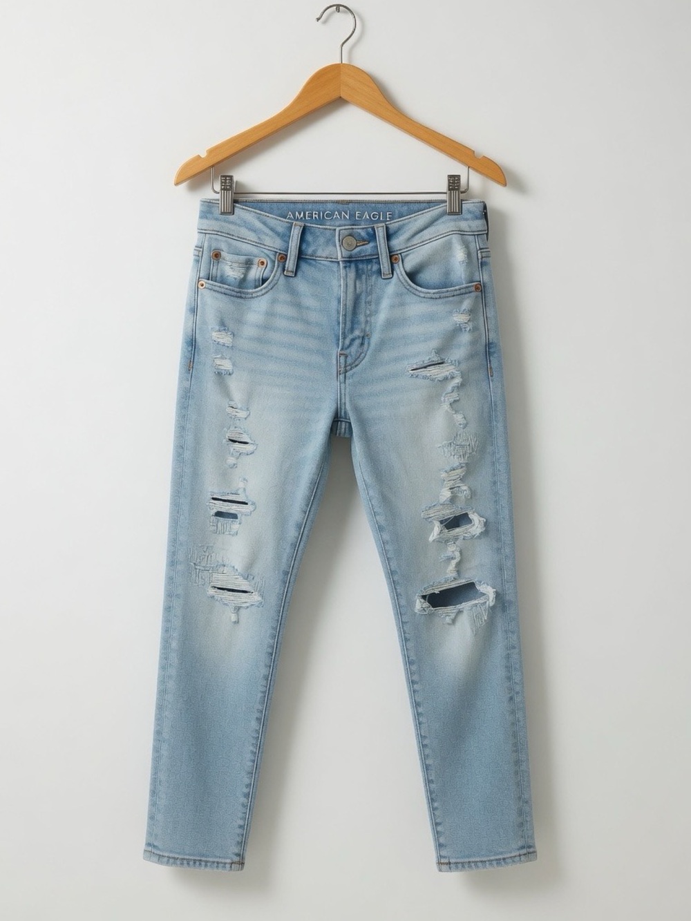 American Eagle Outfitters Airflex Light Wash Distressed Slim Straight Leg Jeans